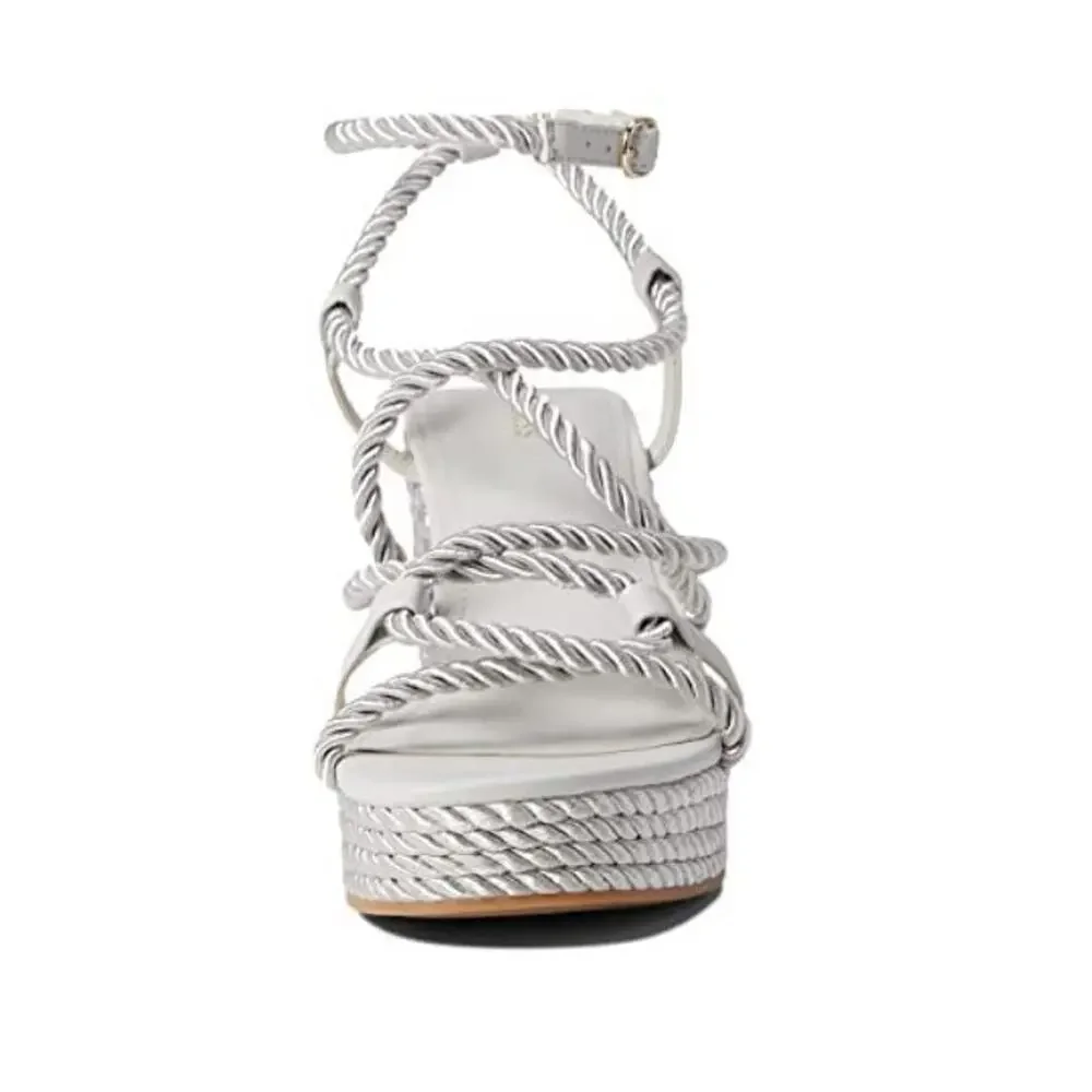 Guess Women's Almond Toe Natesha Rope Espadrille Wedges Sandals Gray Size 6.5M